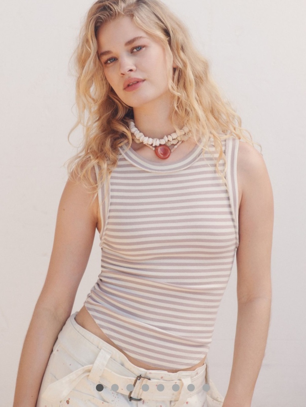 Free People x We the Free Kate Striped Tee Ribbed Tank Top in Etherea Combo New